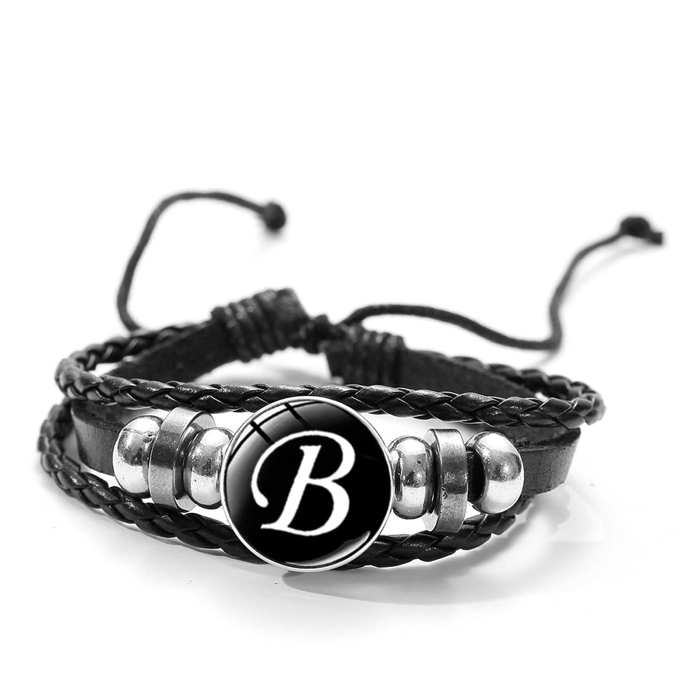 26 Letter A-Z Glass Snap Metal Bead Bracelet