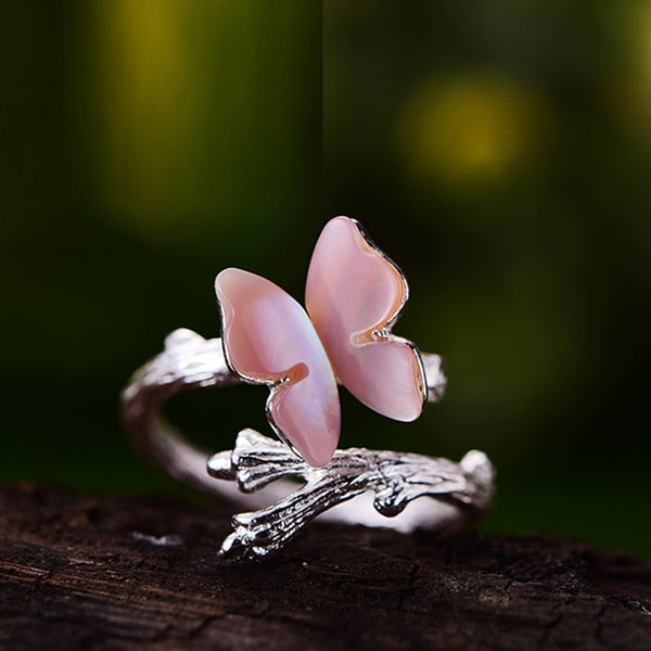 925 Sterling Silver Ring  Cute Butterfly on Branch Open Rings