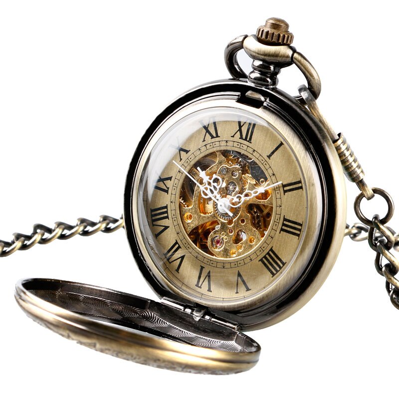 Luxury Bronze Roman Numerals Automatic Mechanical Pocket Watch
