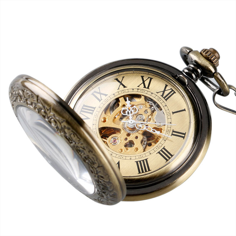 Luxury Bronze Roman Numerals Automatic Mechanical Pocket Watch