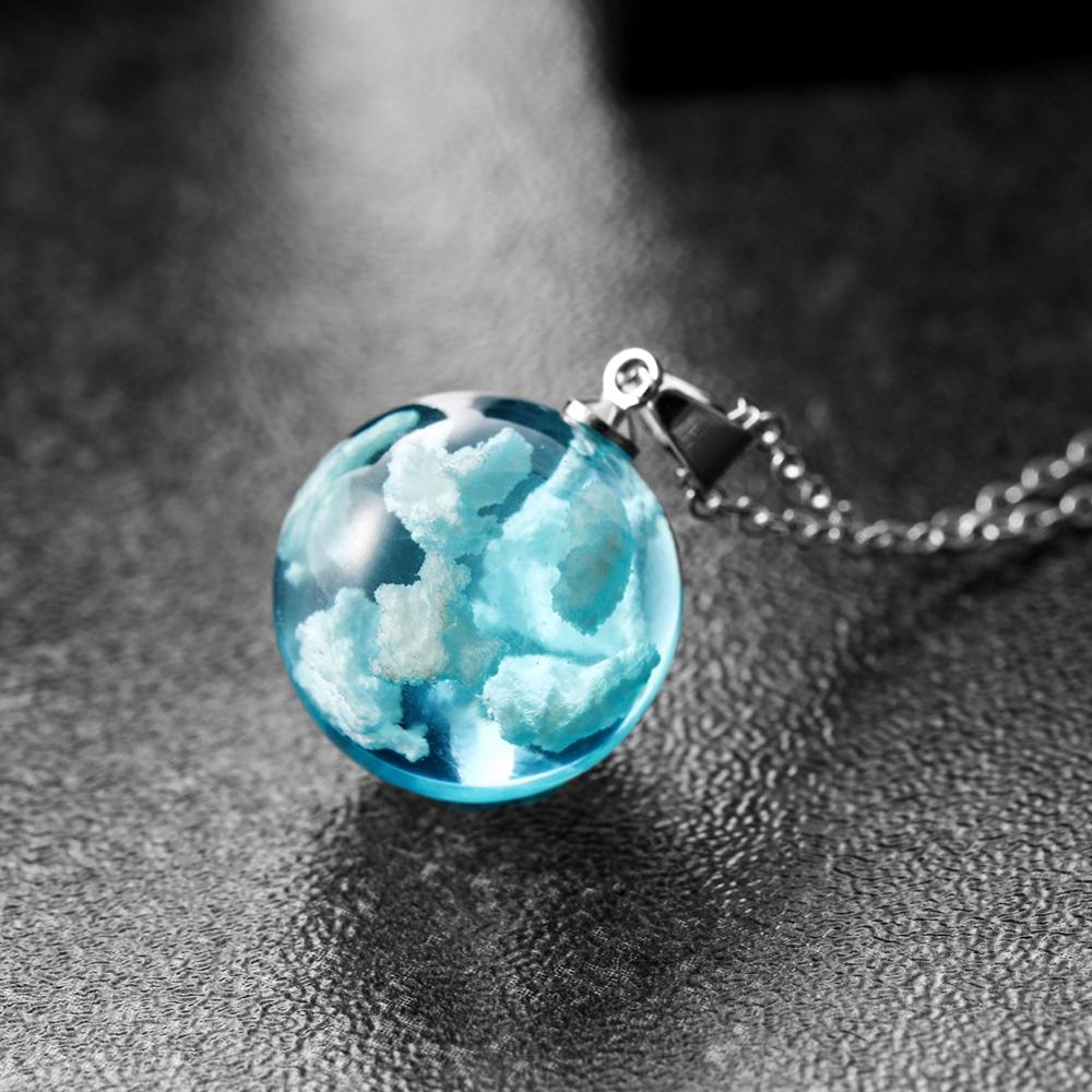 Chic Transparent Resin Rould Ball Moon Pendant Necklace