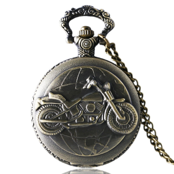 Reloj de bolsillo de bronce antiguo con forma de motocicleta MOTO