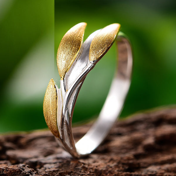 925 Sterling Silver 18K Gold Rings  Creative Minimalist Design Leaves Rings