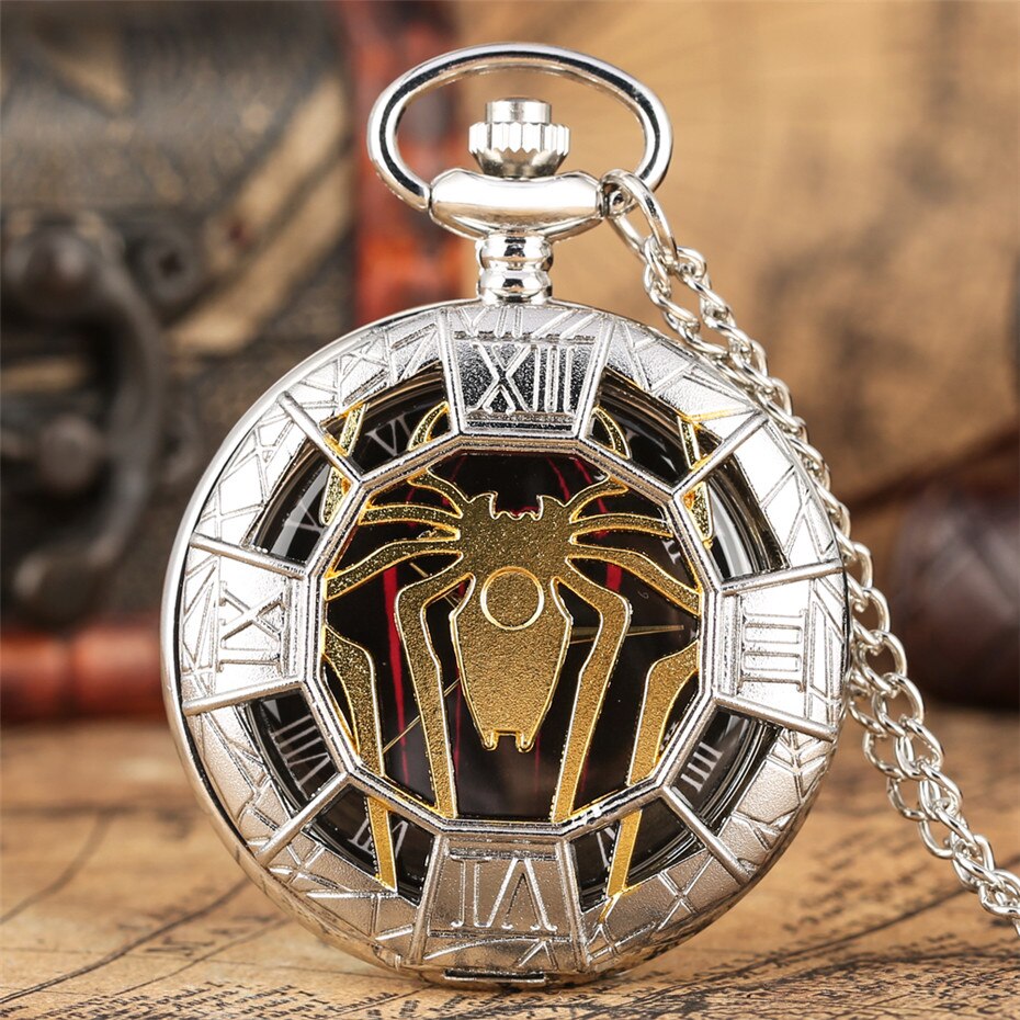 Gold Hollow Spider Design Quartz Pocket Watch