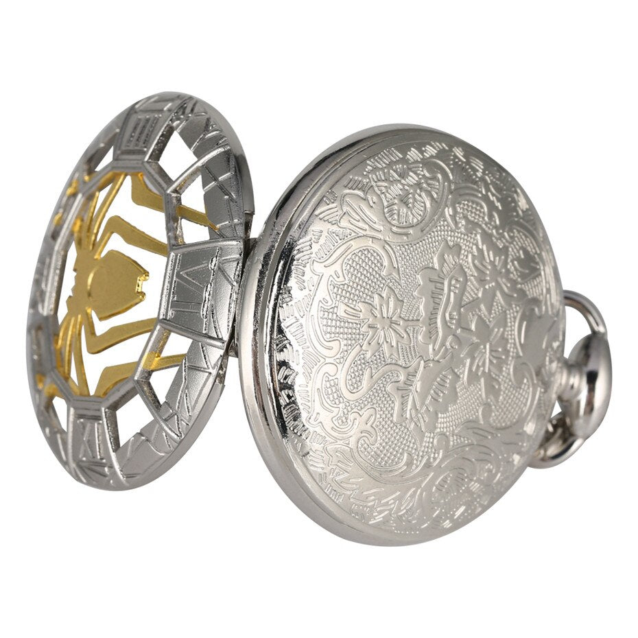 Gold Hollow Spider Design Quartz Pocket Watch