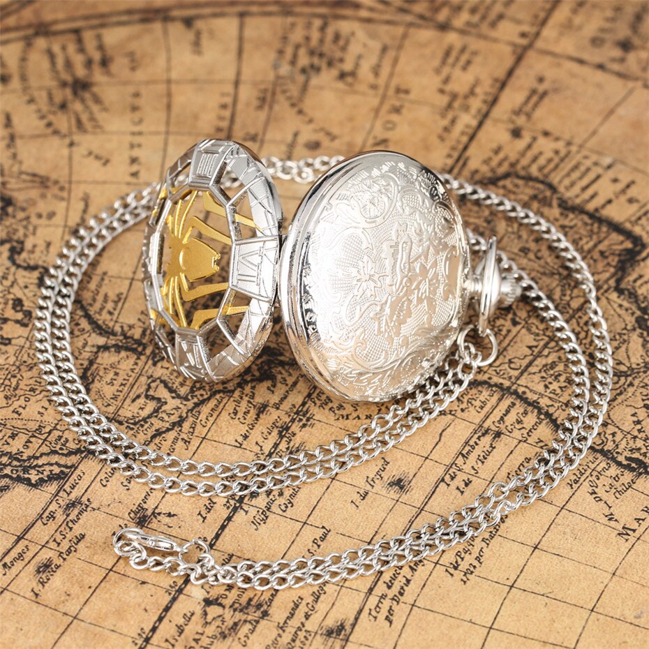 Gold Hollow Spider Design Quartz Pocket Watch