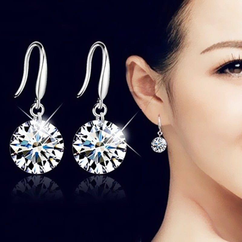 Lady Elegant Fashion Noble Zircon Crystal Dangle Drop Earrings