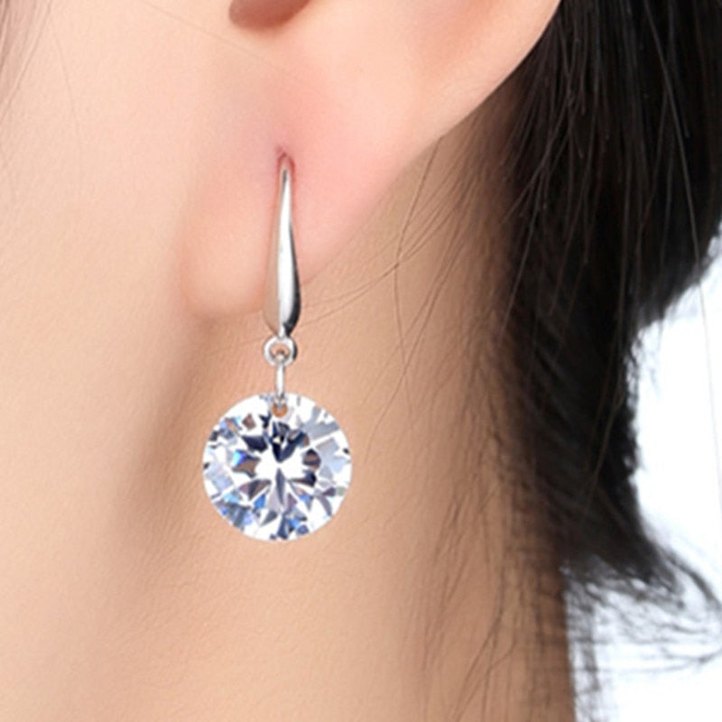 Lady Elegant Fashion Noble Zircon Crystal Dangle Drop Earrings