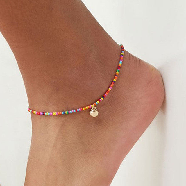 Fashion Colorful Seed Beads Cowrie Shell Ankle Bracelet