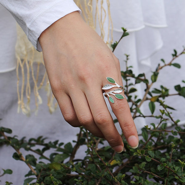 Anillos de hojas abiertas de plata de ley 925