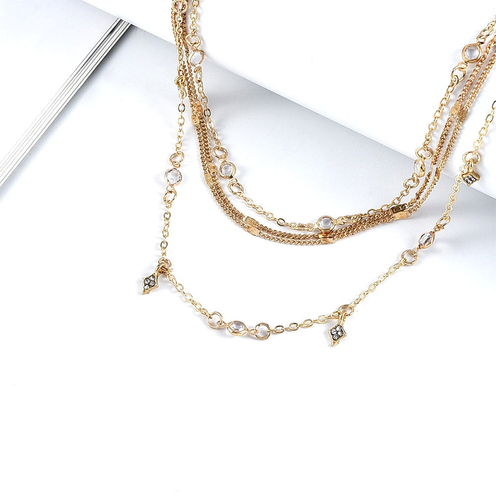 New Fashion Gold Crystal Stars Pendant Necklaces