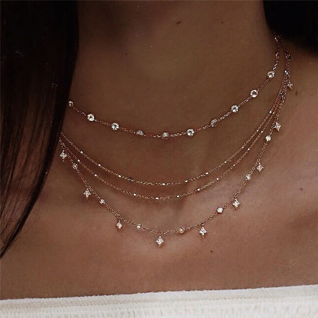 New Fashion Gold Crystal Stars Pendant Necklaces