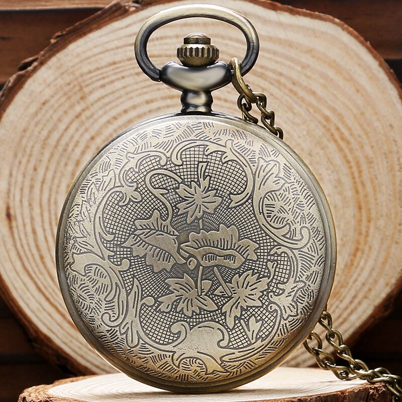 Green Jade Bronze  vintage Pocket Watch Necklace Pendant Chain Men Gift
