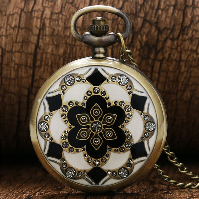 Green Jade Bronze  vintage Pocket Watch Necklace Pendant Chain Men Gift