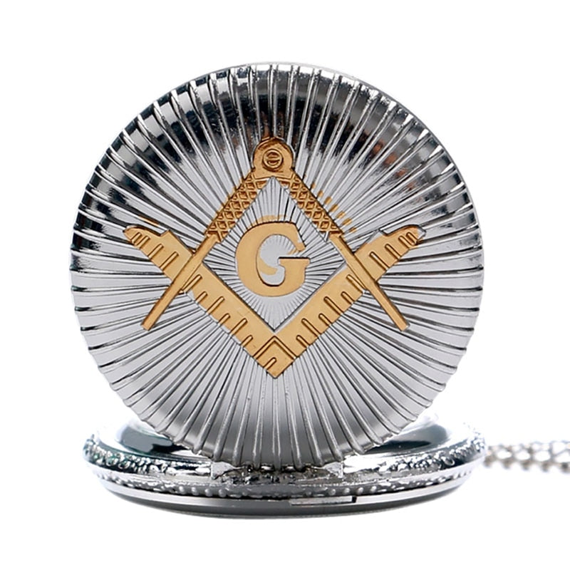 Bronze Masonic Compass Mason Retro Necklace Pendant Quartz Pocket Watch