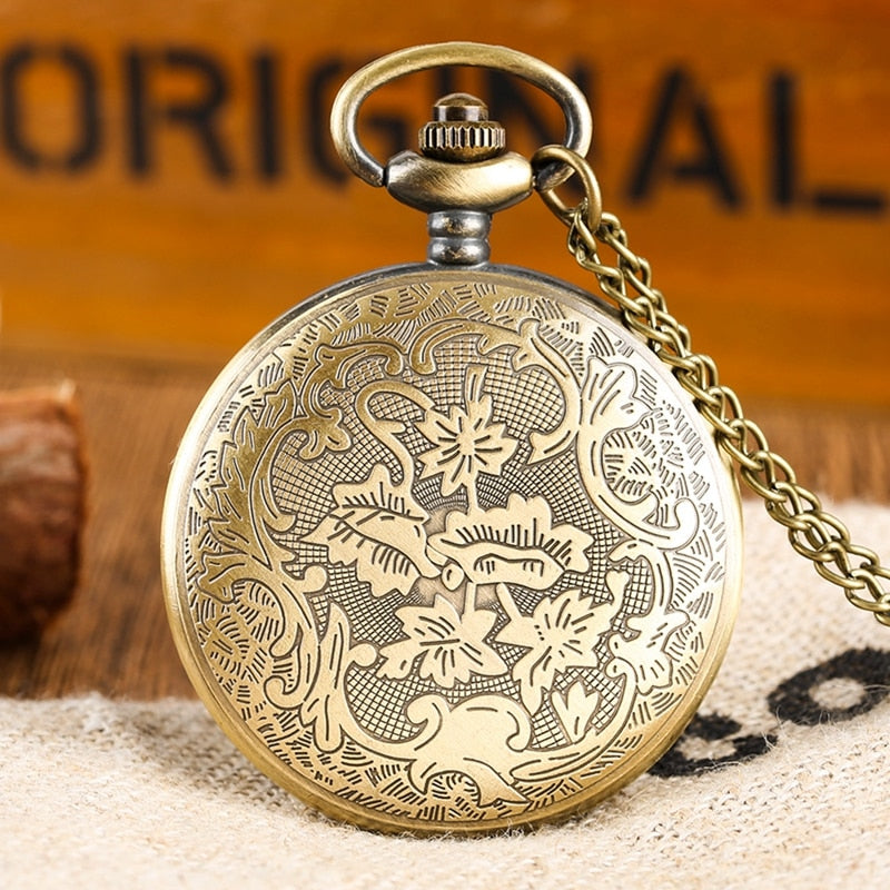 Bronze Masonic Compass Mason Retro Necklace Pendant Quartz Pocket Watch