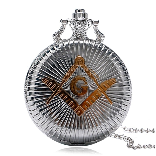 Bronze Masonic Compass Mason Retro Necklace Pendant Quartz Pocket Watch