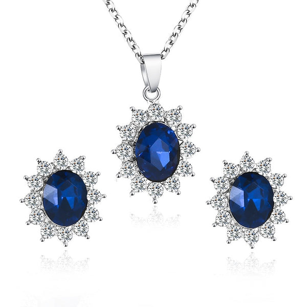 Fashion Luxury Sunflower zircon necklace Earrings jewelry set
