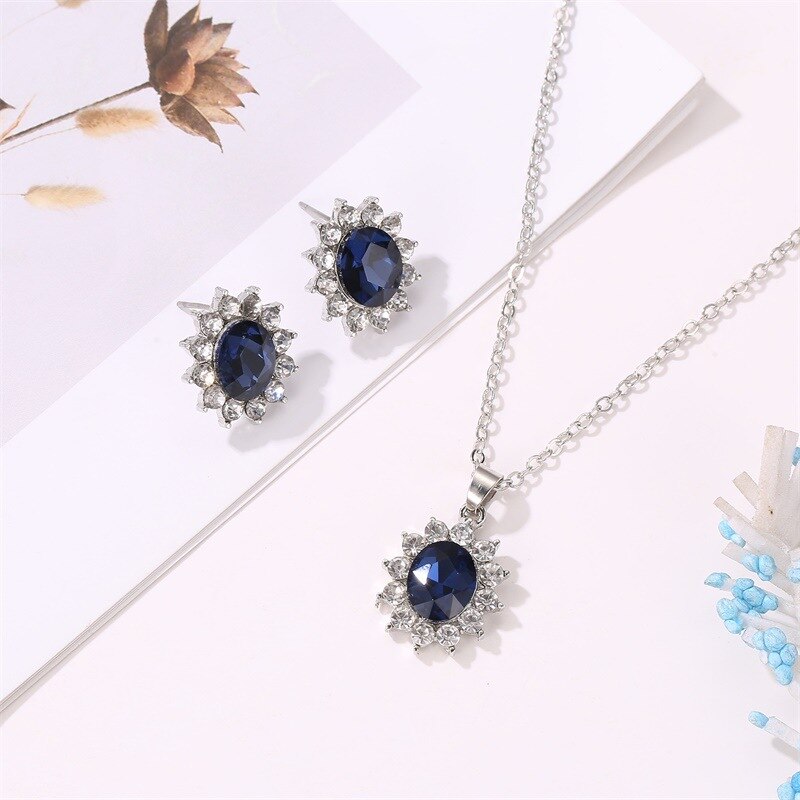 Fashion Luxury Sunflower zircon necklace Earrings jewelry set