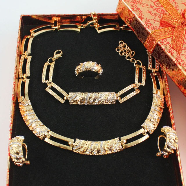 Crystal Necklace Earring Ring Bracelet Jewelries Set