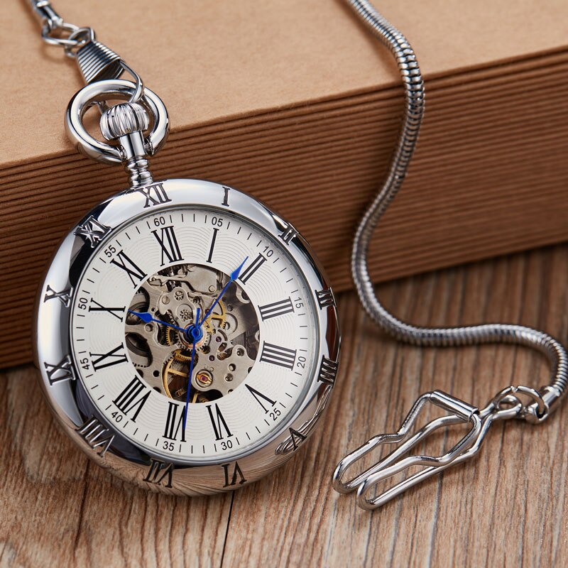 Luxury Copper Silver Automatic Mechanical Pocket Watch