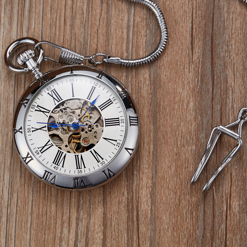 Luxury Copper Silver Automatic Mechanical Pocket Watch