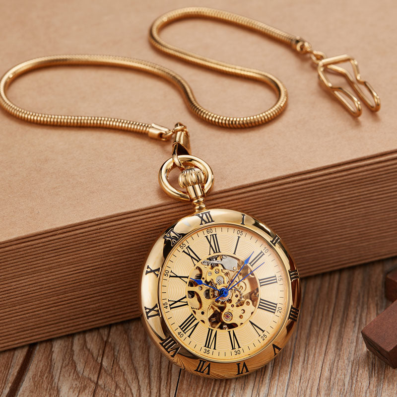 Luxury Copper Silver Automatic Mechanical Pocket Watch
