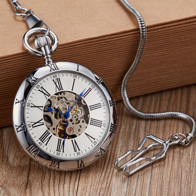 Luxury Copper Silver Automatic Mechanical Pocket Watch