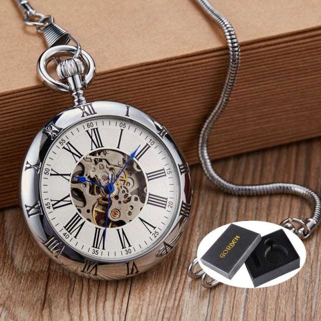 Luxury Copper Silver Automatic Mechanical Pocket Watch
