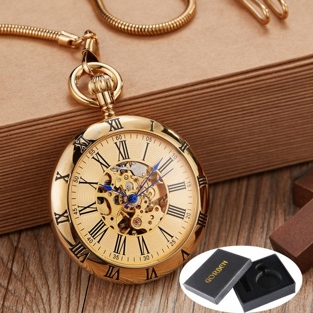 Luxury Copper Silver Automatic Mechanical Pocket Watch