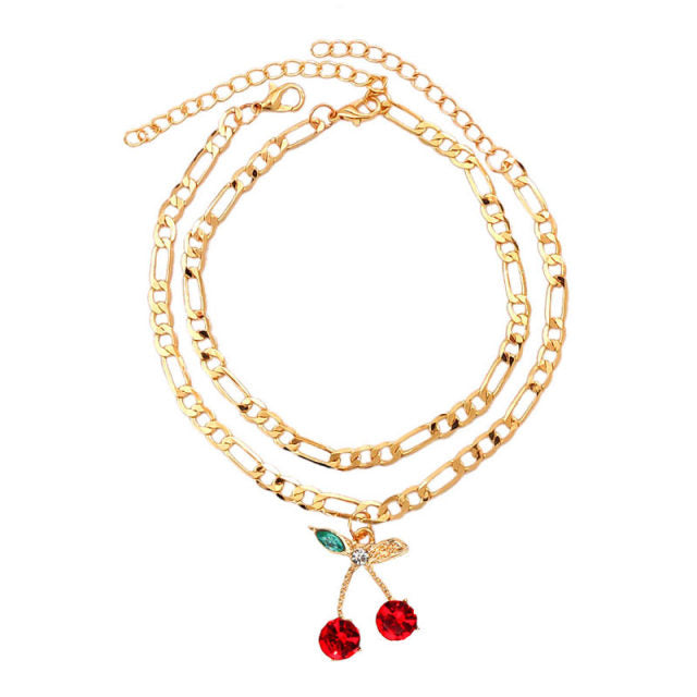 2Pcs/Set Fashion Crystal Cherry Anklet for Women