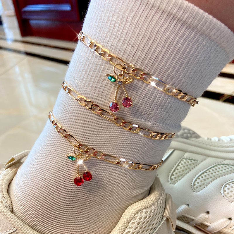 2Pcs/Set Fashion Crystal Cherry Anklet for Women