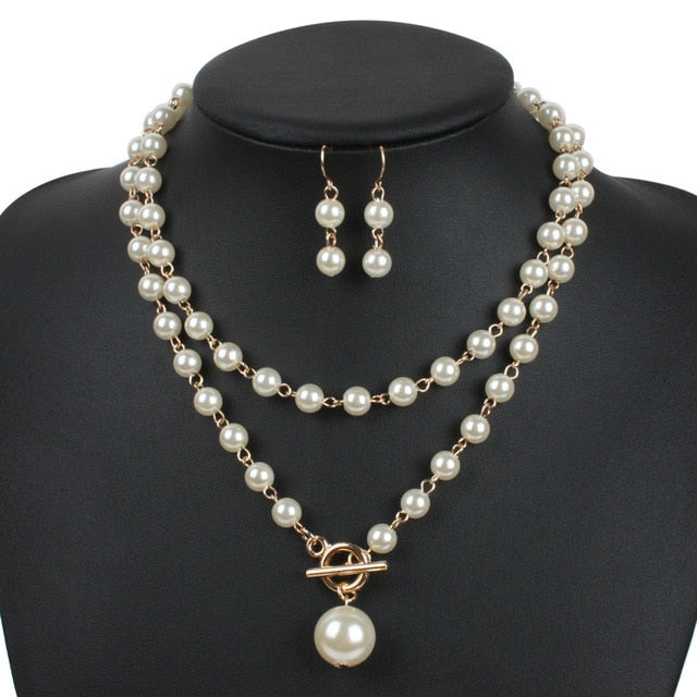Red Simulated Pearl Bridal Wedding Jewelry Sets