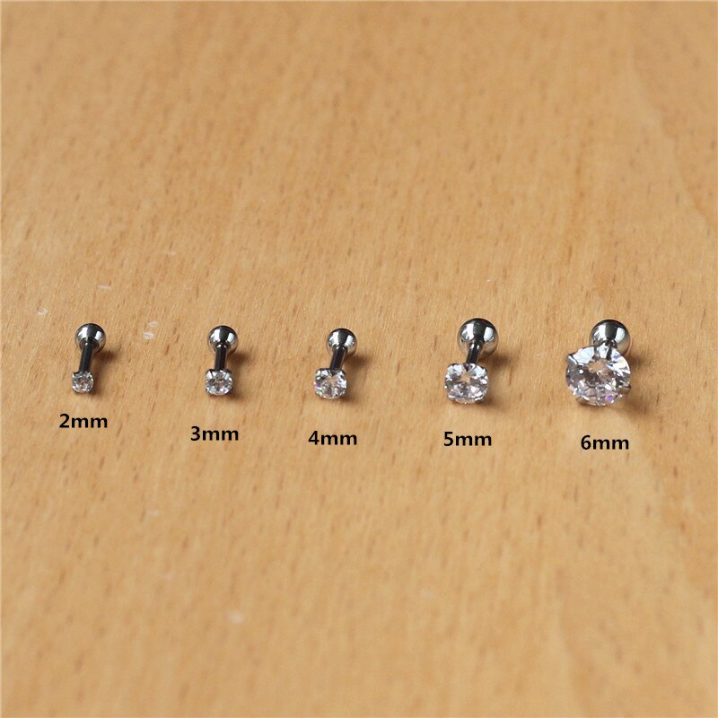 2pcs 316l Stainless Steel Screw-back Zircon Stud Earrings