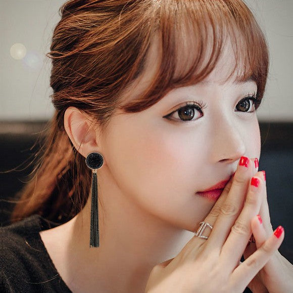 Korean Statement Black Acrylic Drop Earrings for Women