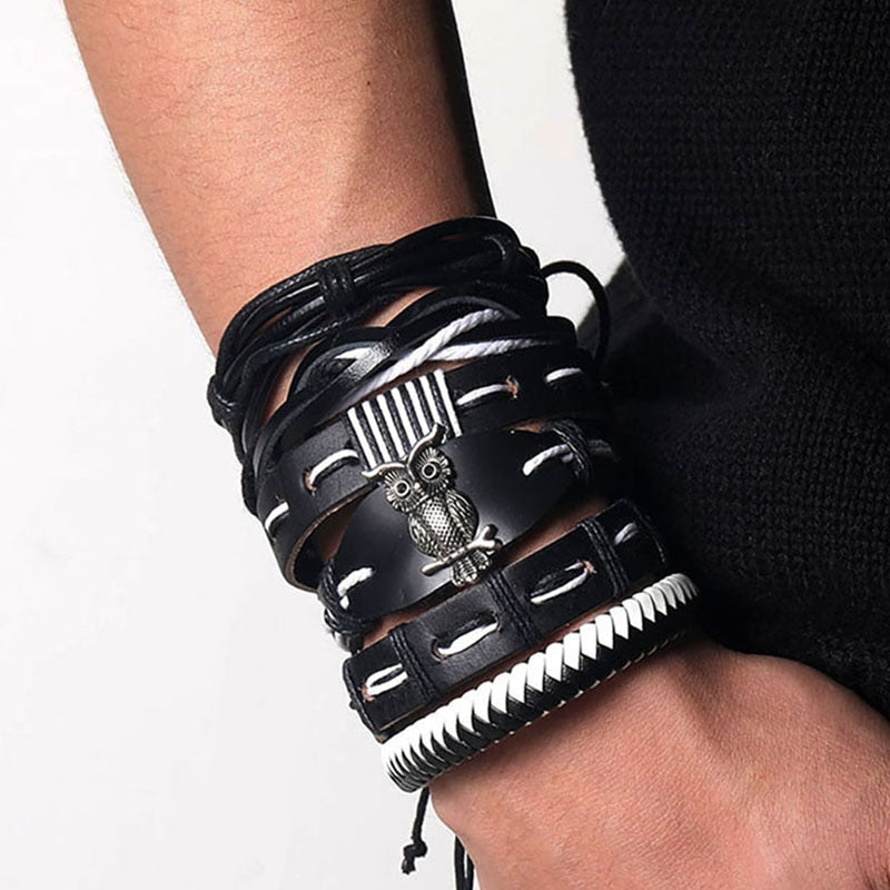 Fashion Hand-knitted Multi-layer Leather Feather Leaf Bracelet