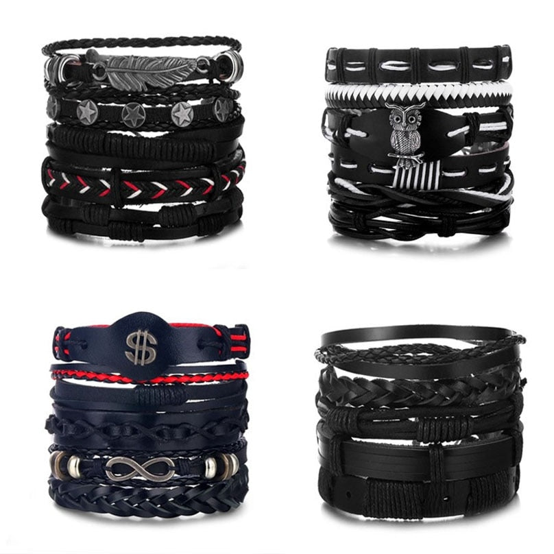 Fashion Hand-knitted Multi-layer Leather Feather Leaf Bracelet
