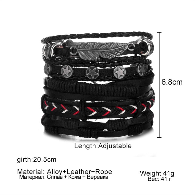 Fashion Hand-knitted Multi-layer Leather Feather Leaf Bracelet