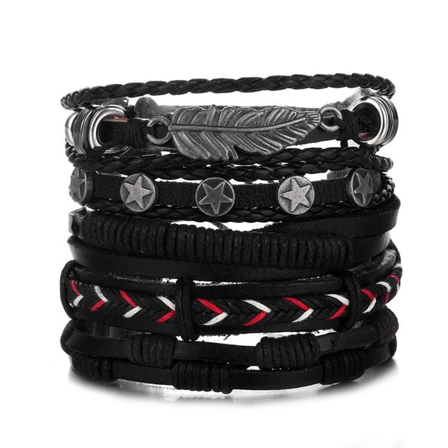 Fashion Hand-knitted Multi-layer Leather Feather Leaf Bracelet