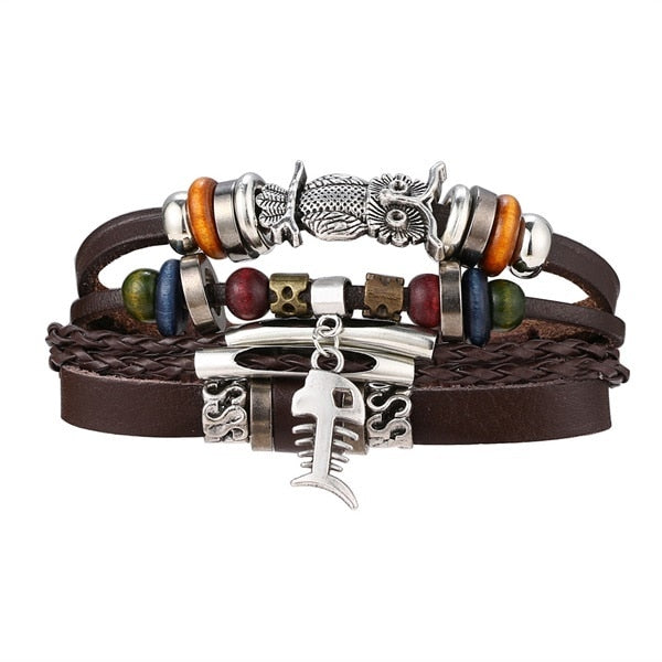 Fashion Hand-knitted Multi-layer Leather Feather Leaf Bracelet