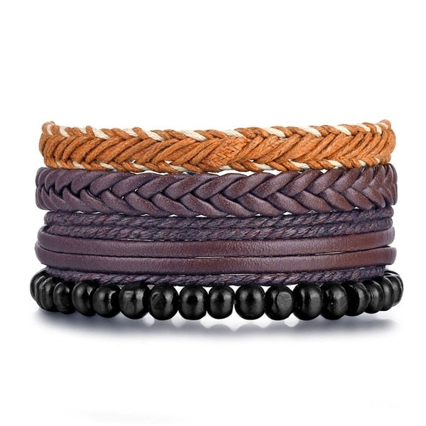 Fashion Hand-knitted Multi-layer Leather Feather Leaf Bracelet