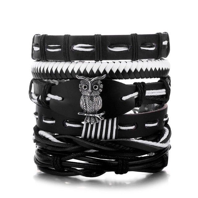 Fashion Hand-knitted Multi-layer Leather Feather Leaf Bracelet