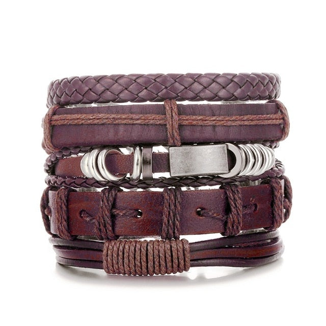 Fashion Hand-knitted Multi-layer Leather Feather Leaf Bracelet