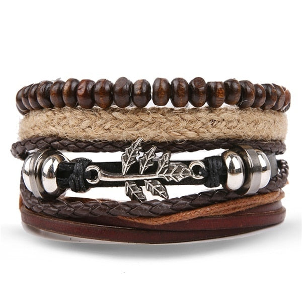Fashion Hand-knitted Multi-layer Leather Feather Leaf Bracelet