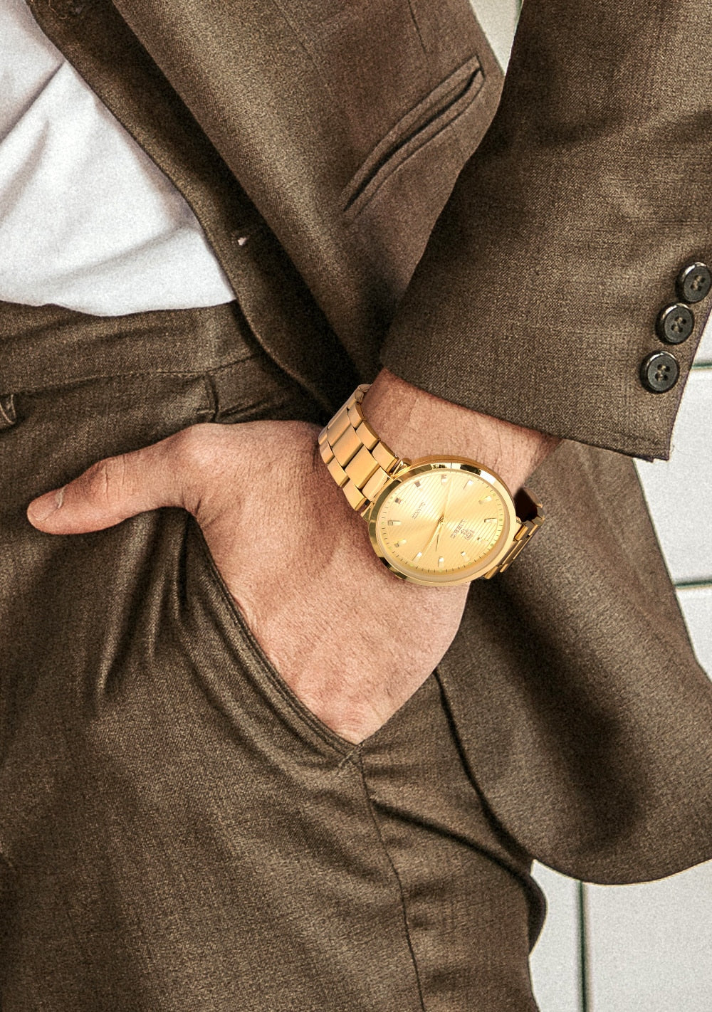 Waterproof Men's Watches Couple Golden Wristwatch