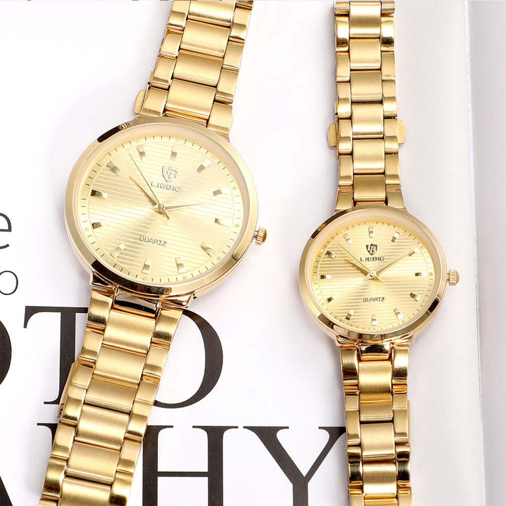Waterproof Men's Watches Couple Golden Wristwatch