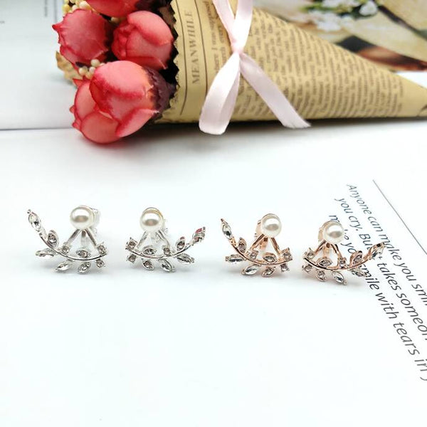 Pendientes geométricos con clip de perlas y diamantes de imitación, sin perforar