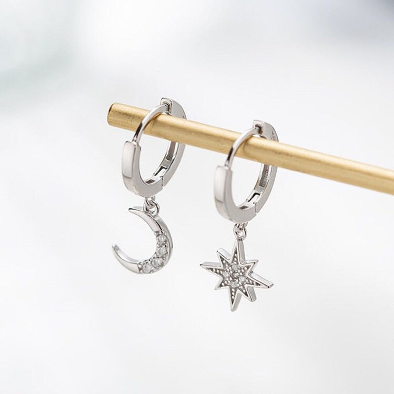 contracted asymmetric crystal Star fashion Drop earrings