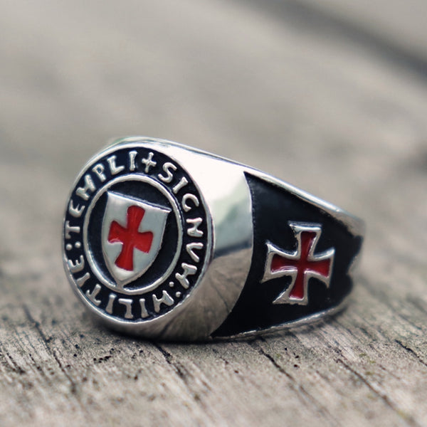 Mens Knights Templar Cross Masonic Stainless Steel Ring