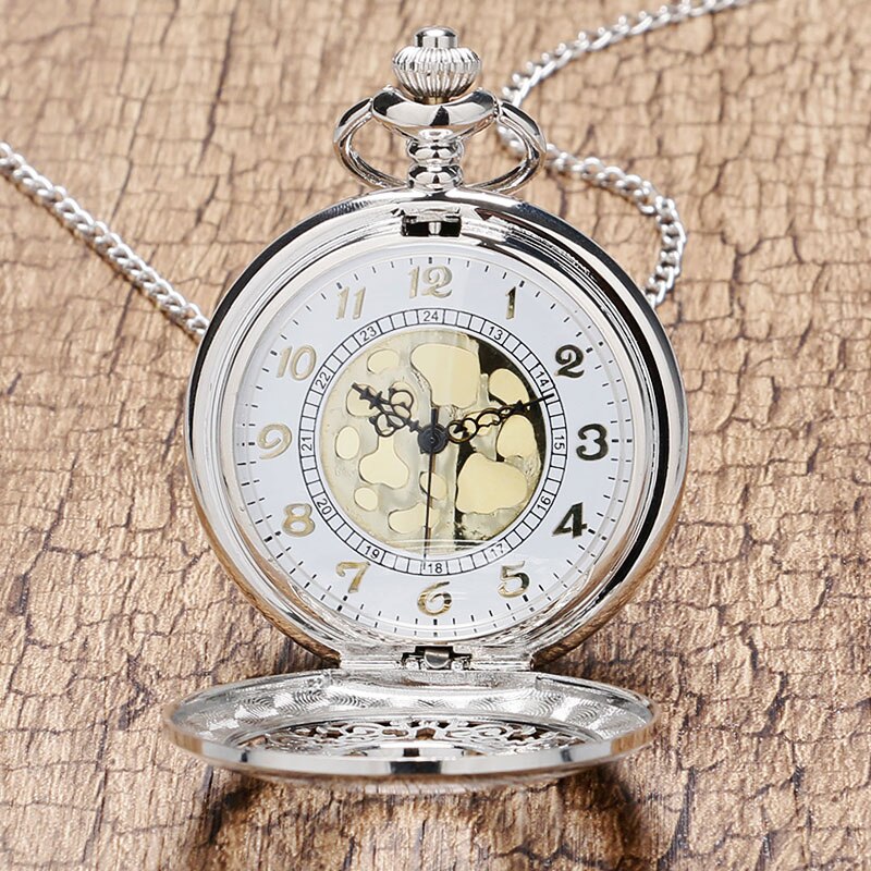 Hollow Silver Pendant Fob Pocket Watch With Necklace